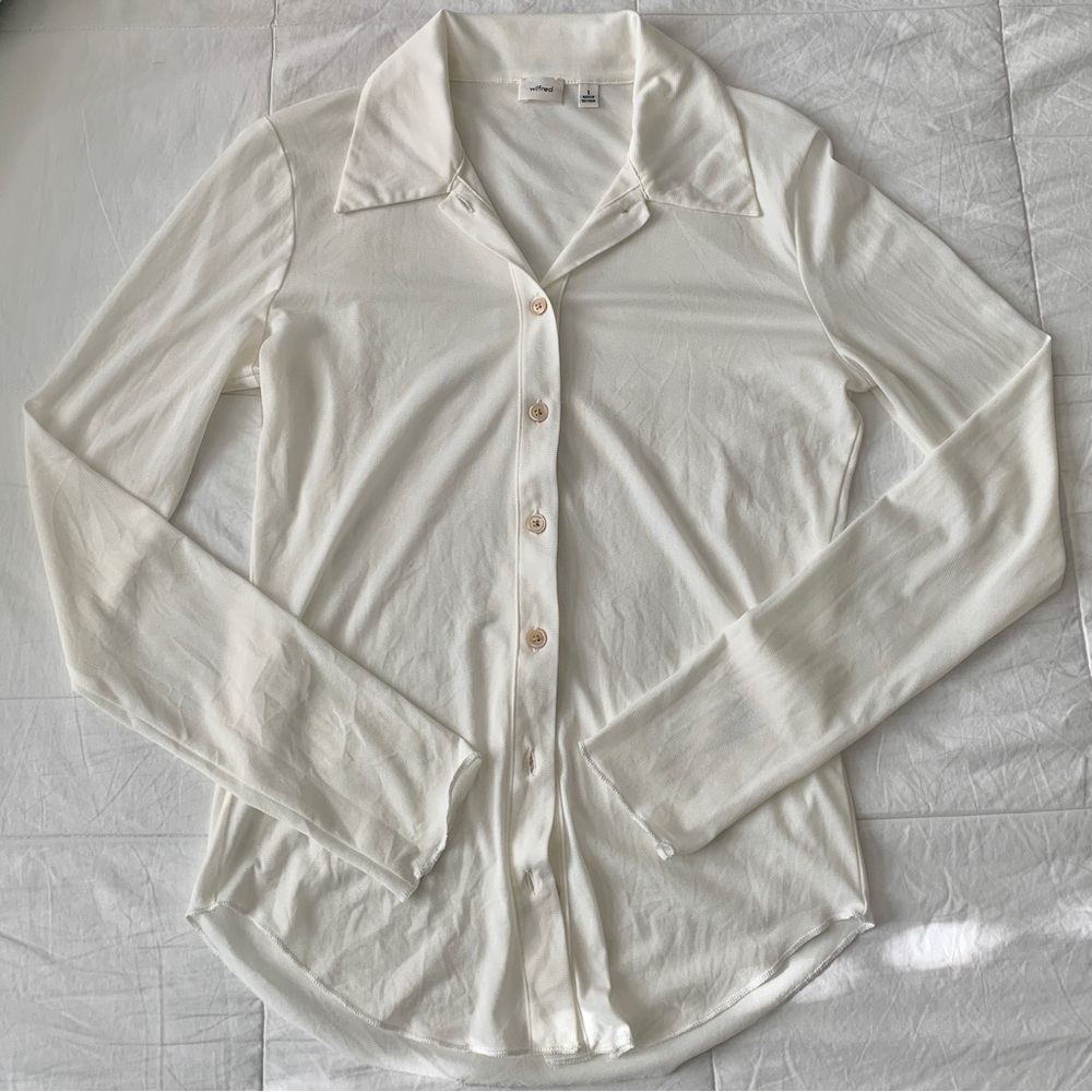 wilfred mesh ivory pose longsleeve